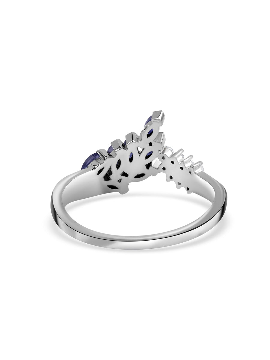 Twilight Leaf Blue Sapphire Silver Ring