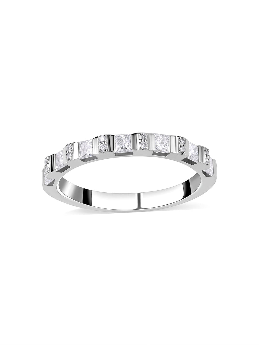 Princess & Round Diamond Bar Ring