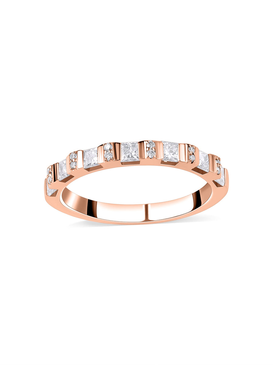 Princess & Round Diamond Bar Ring