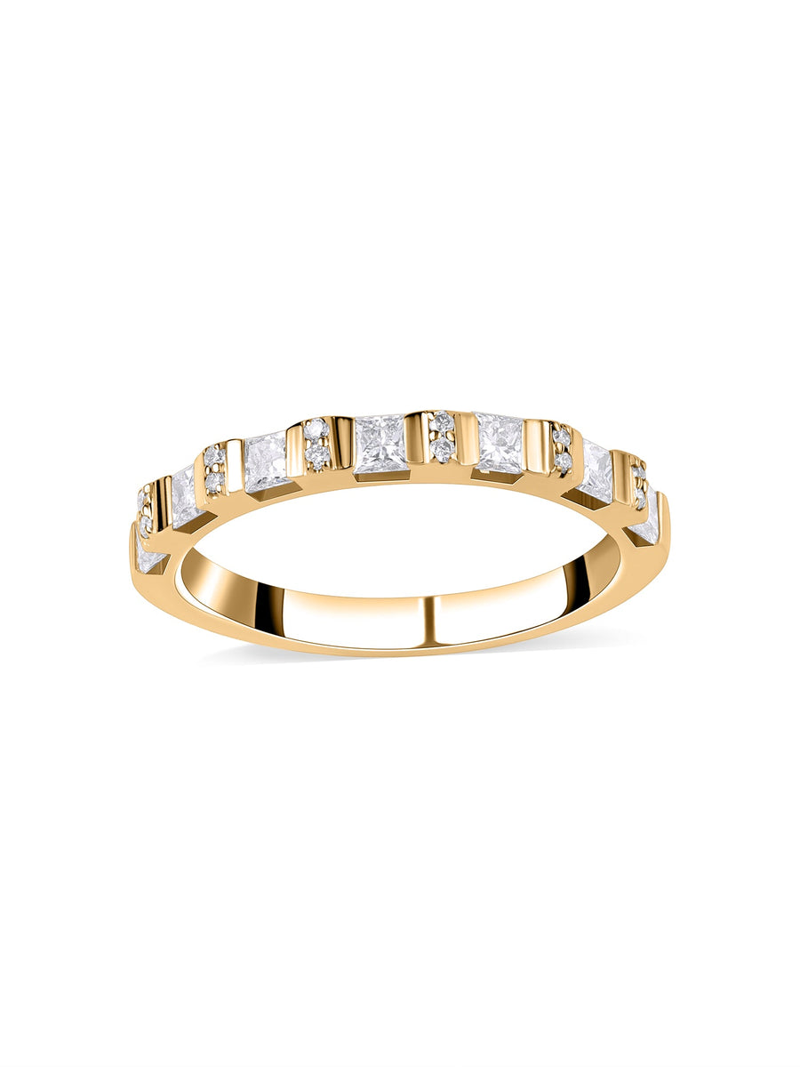 Princess & Round Diamond Bar Ring