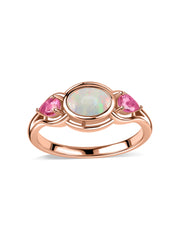 Natural Opal & Pink Tourmaline Trio Gold Ring