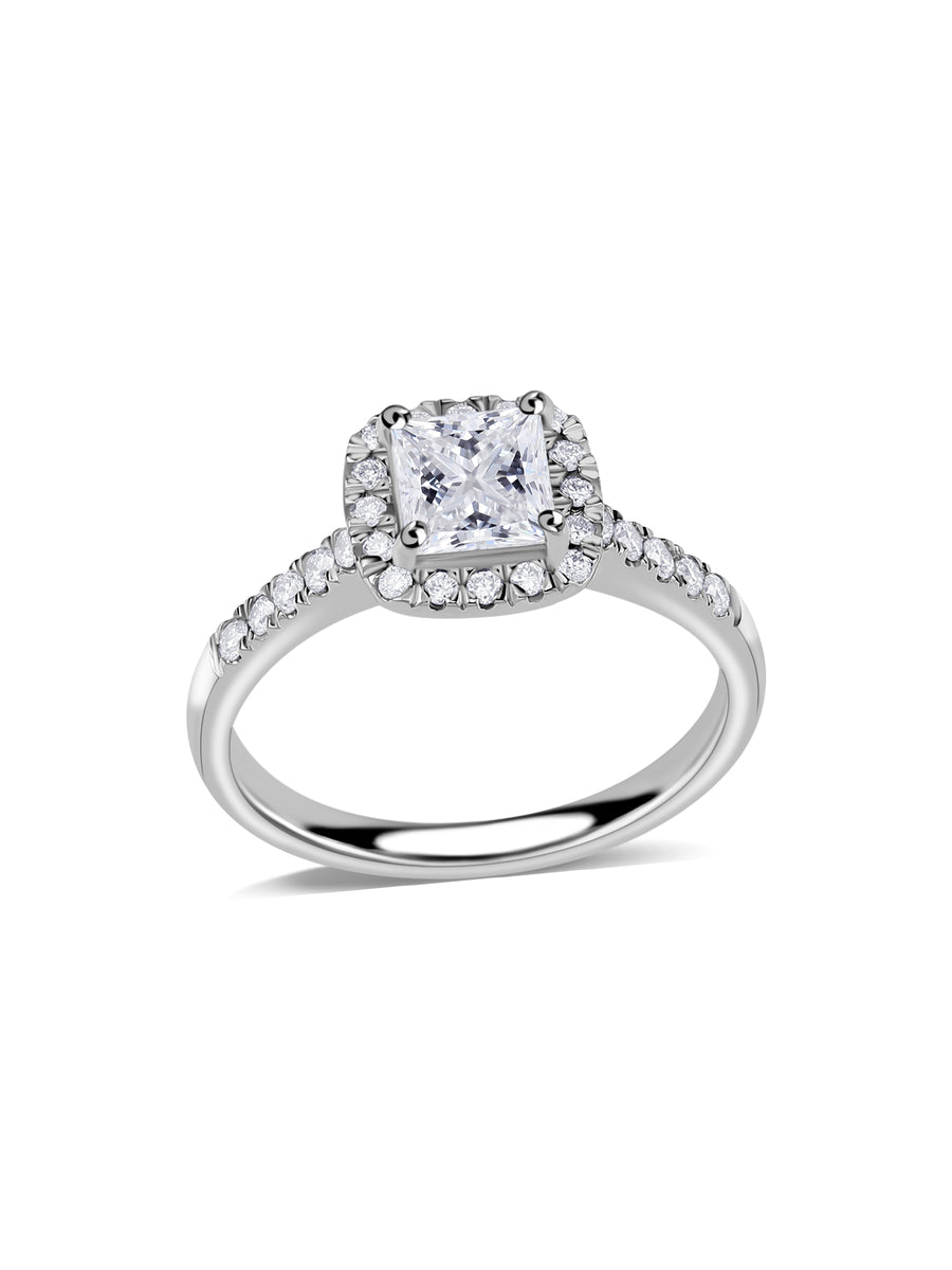 1 Carat Lab Diamond Princess Halo Ring