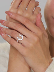 925 Silver Diamond Look CZ Horseshoe Ring For Women