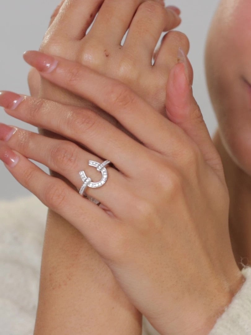 925 Silver Diamond Look CZ Horseshoe Ring For Women