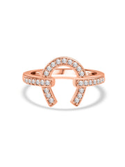 925 Silver Diamond Look CZ Horseshoe Rose Gold Ring For Women