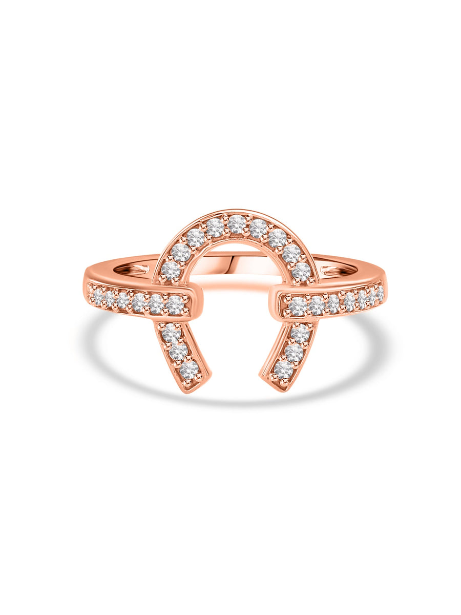 925 Silver Diamond Look CZ Horseshoe Rose Gold Ring For Women