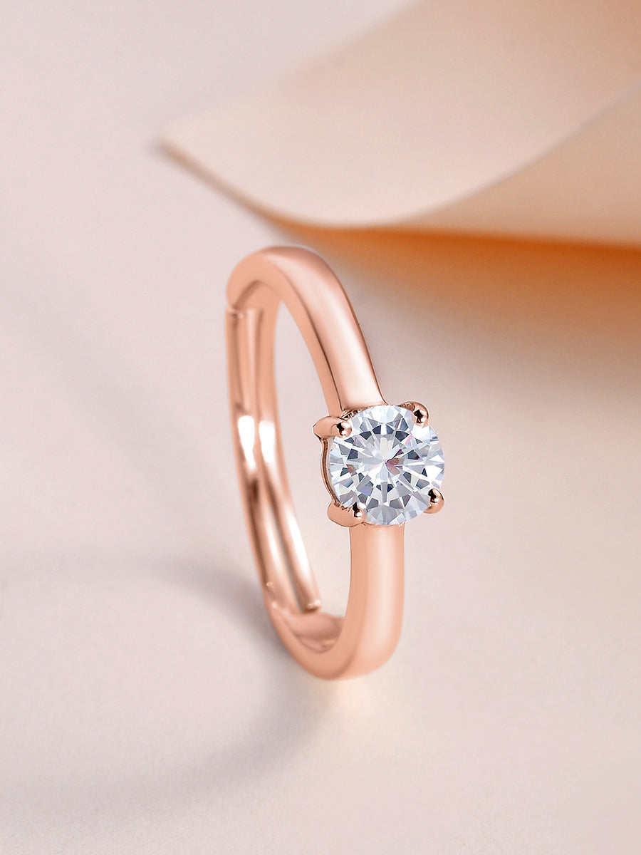 Ornate Jewels 0.8 Carat American Diamond Rose Gold Adjustable Ring