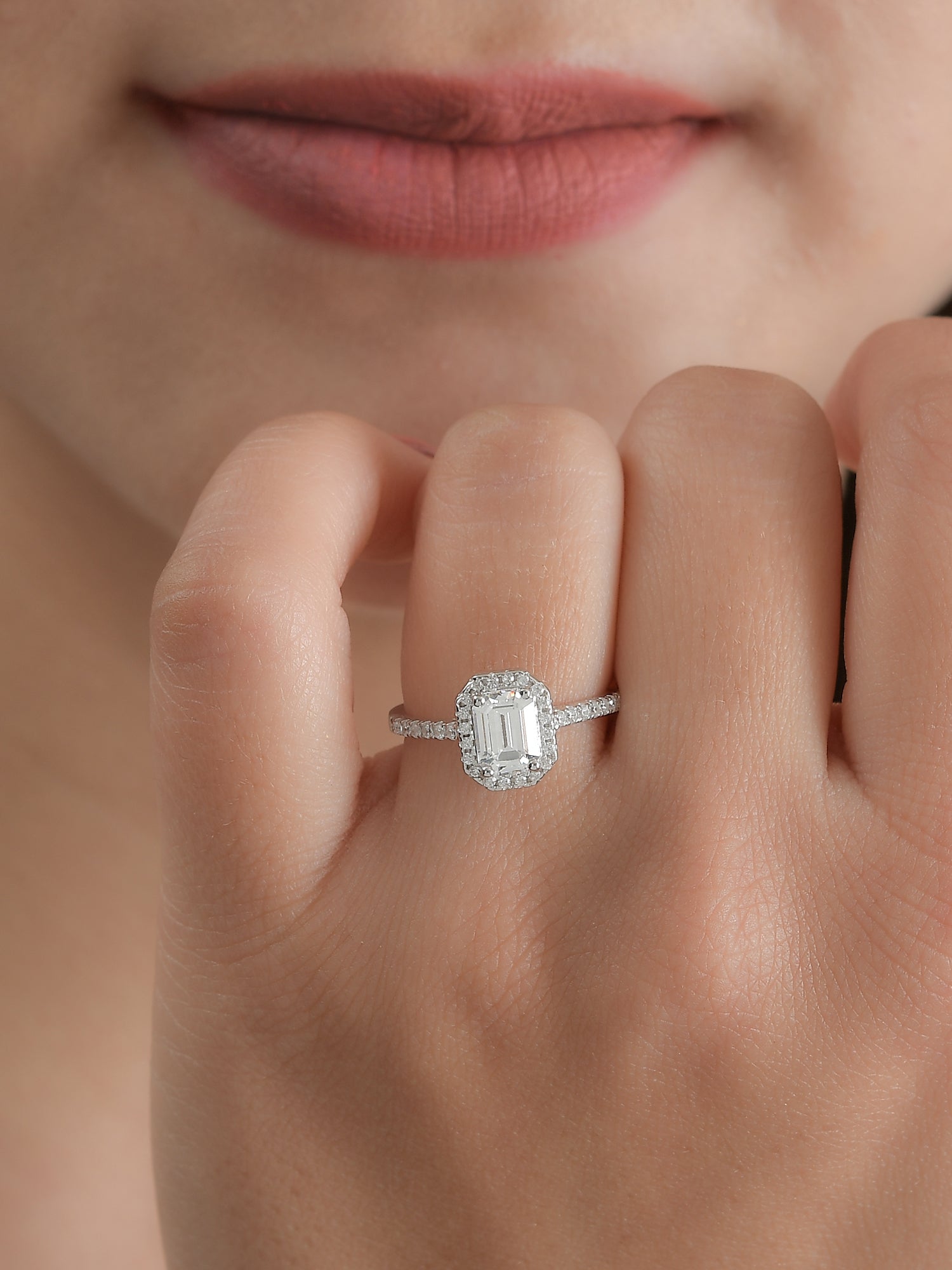 1.5 Carat American Diamond Adjustable Halo Ring in 925 Silver