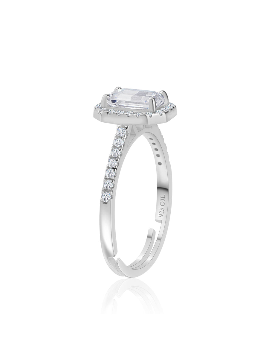 1.5 Carat American Diamond Adjustable Halo Ring in 925 Silver