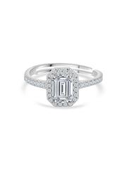 1.5 Carat American Diamond Adjustable Halo Ring in 925 Silver