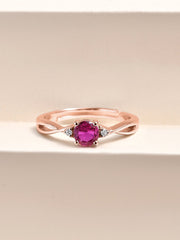 Rose Gold Red Ruby Criss Cross Solitaire Adjustable Ring