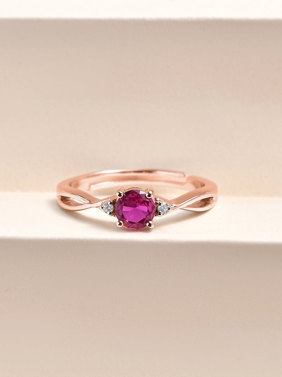 Rose Gold Red Ruby Criss Cross Solitaire Adjustable Ring