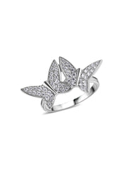 Twin Butterfly American Diamond Silver Ring