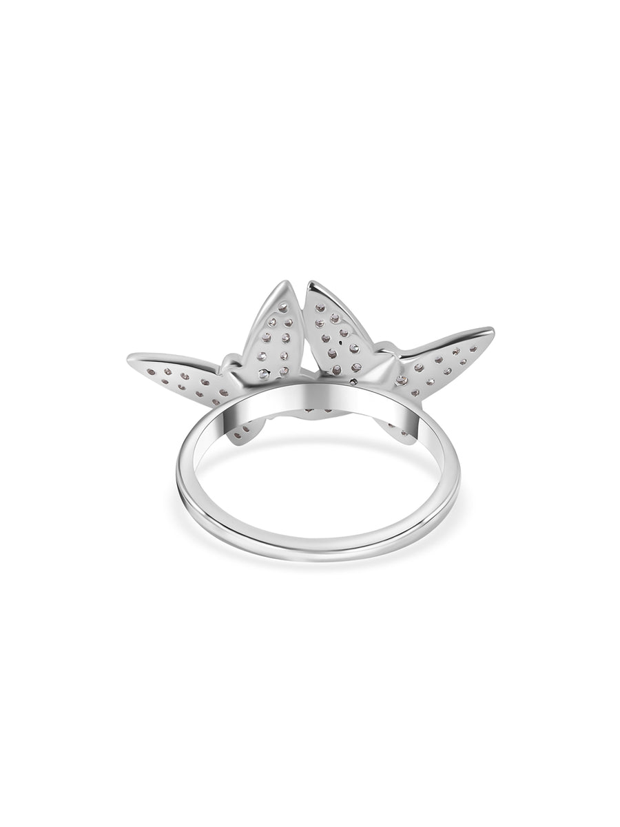 Twin Butterfly American Diamond Silver Ring
