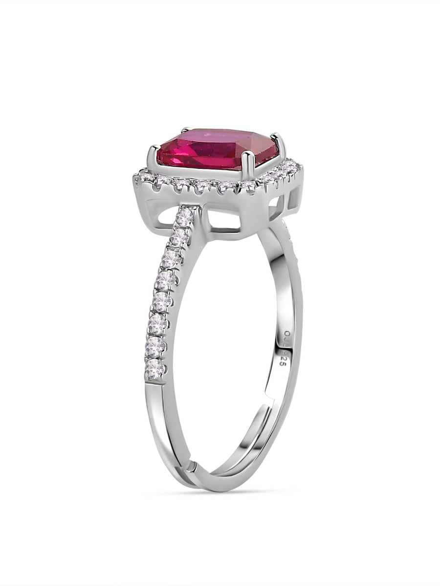Synthetic Ruby Adjustable Statement Party Silver Ring