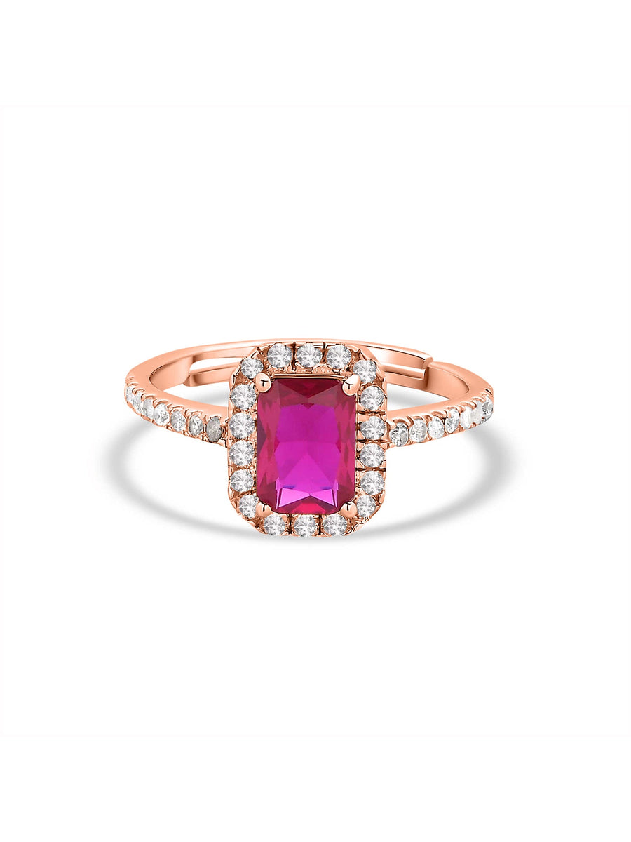 Rose Gold Synthetic Ruby Adjustable Statement Party Ring