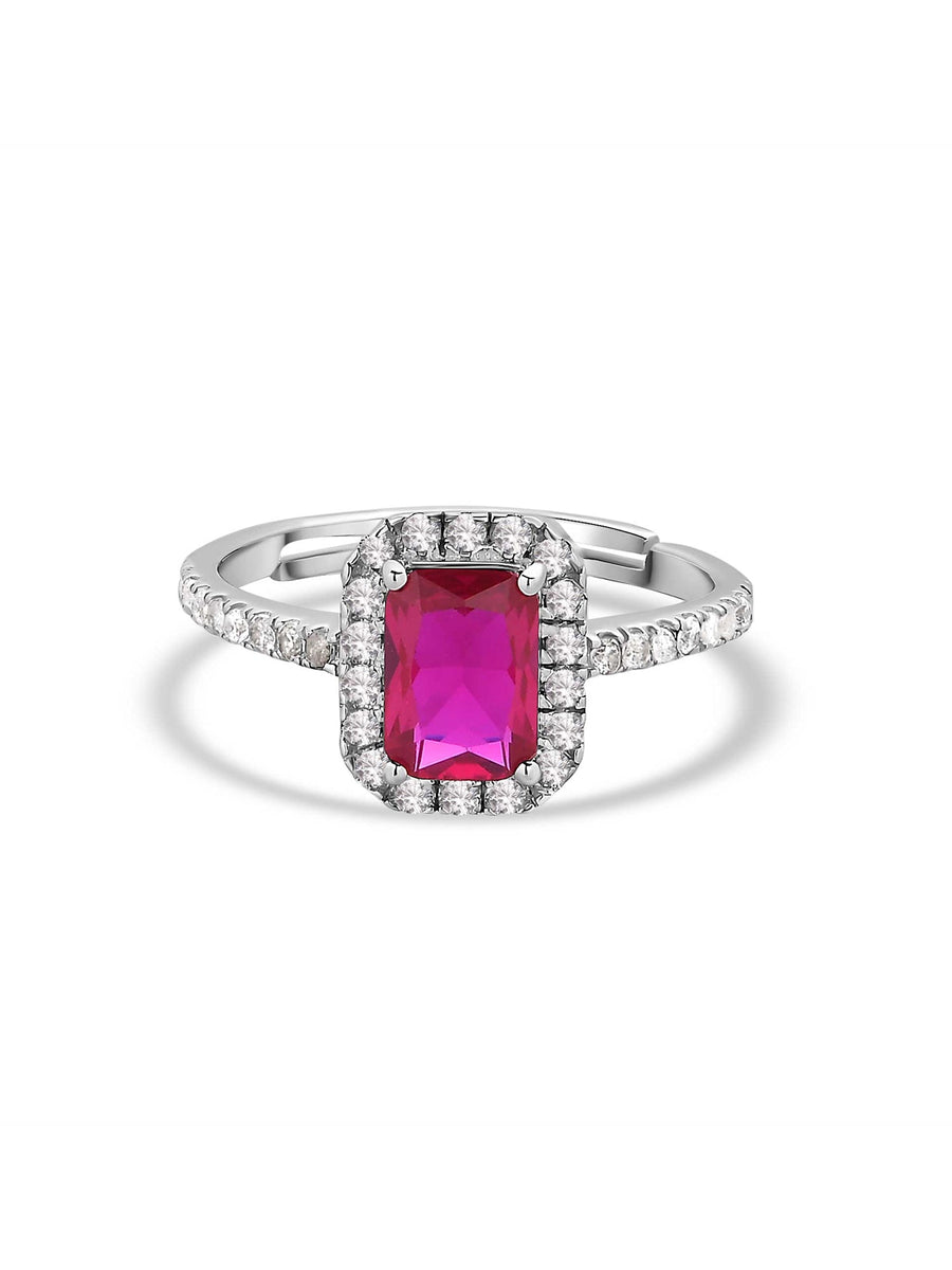 Synthetic Ruby Adjustable Statement Party Silver Ring