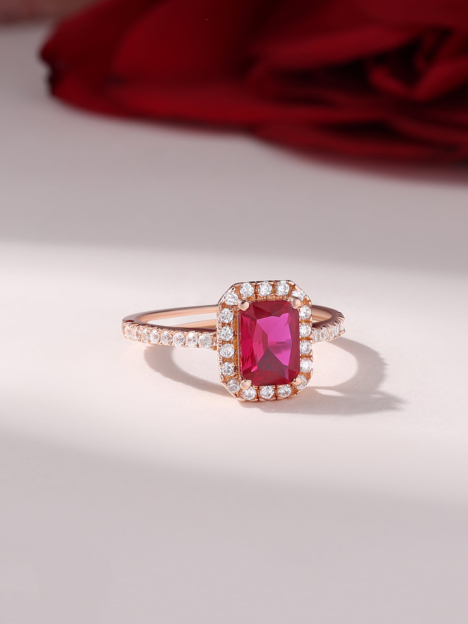 Rose Gold Synthetic Ruby Adjustable Statement Party Ring