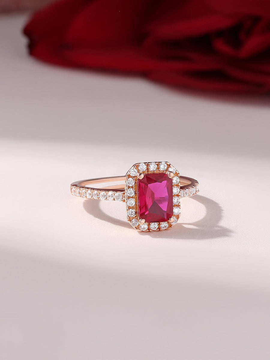 Rose Gold Synthetic Ruby Adjustable Statement Party Ring