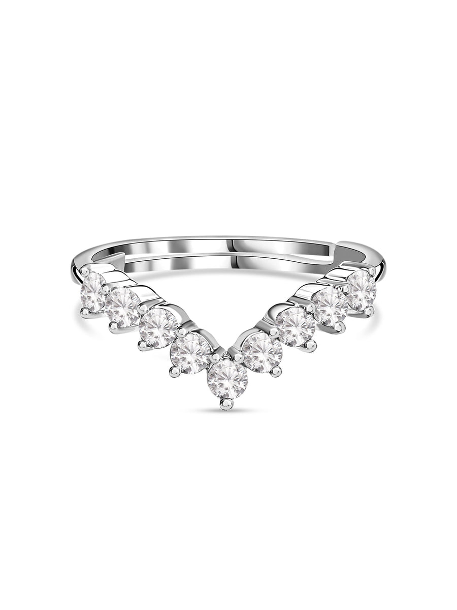 American Diamond Adjustable Chevron Ring In 925 Silver