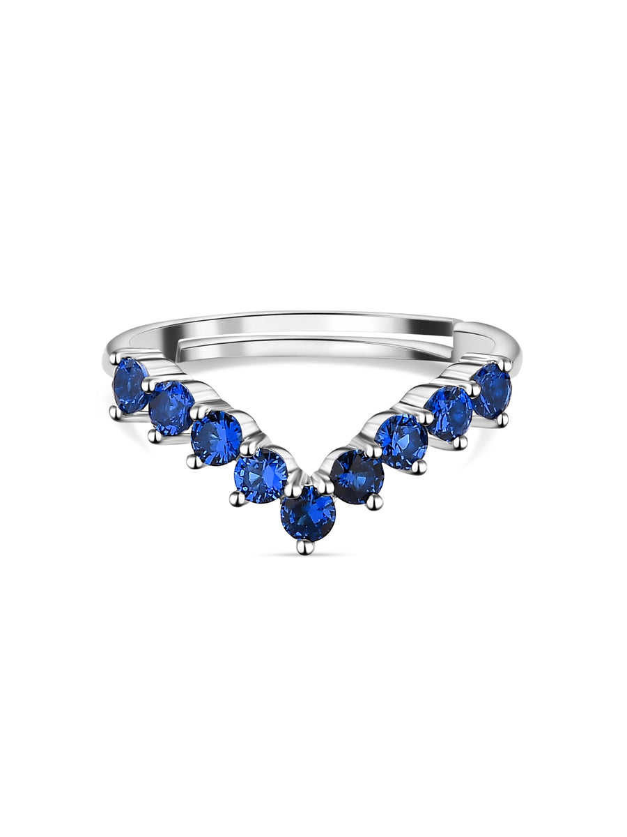 Lab Created Blue Sapphire Adjustable Chevron Ring In 925 Silver