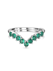 Synthetic Emerald Adjustable Chevron Ring In 925 Silver