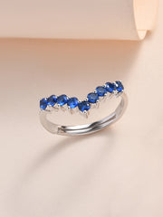 Lab Created Blue Sapphire Adjustable Chevron Ring In 925 Silver