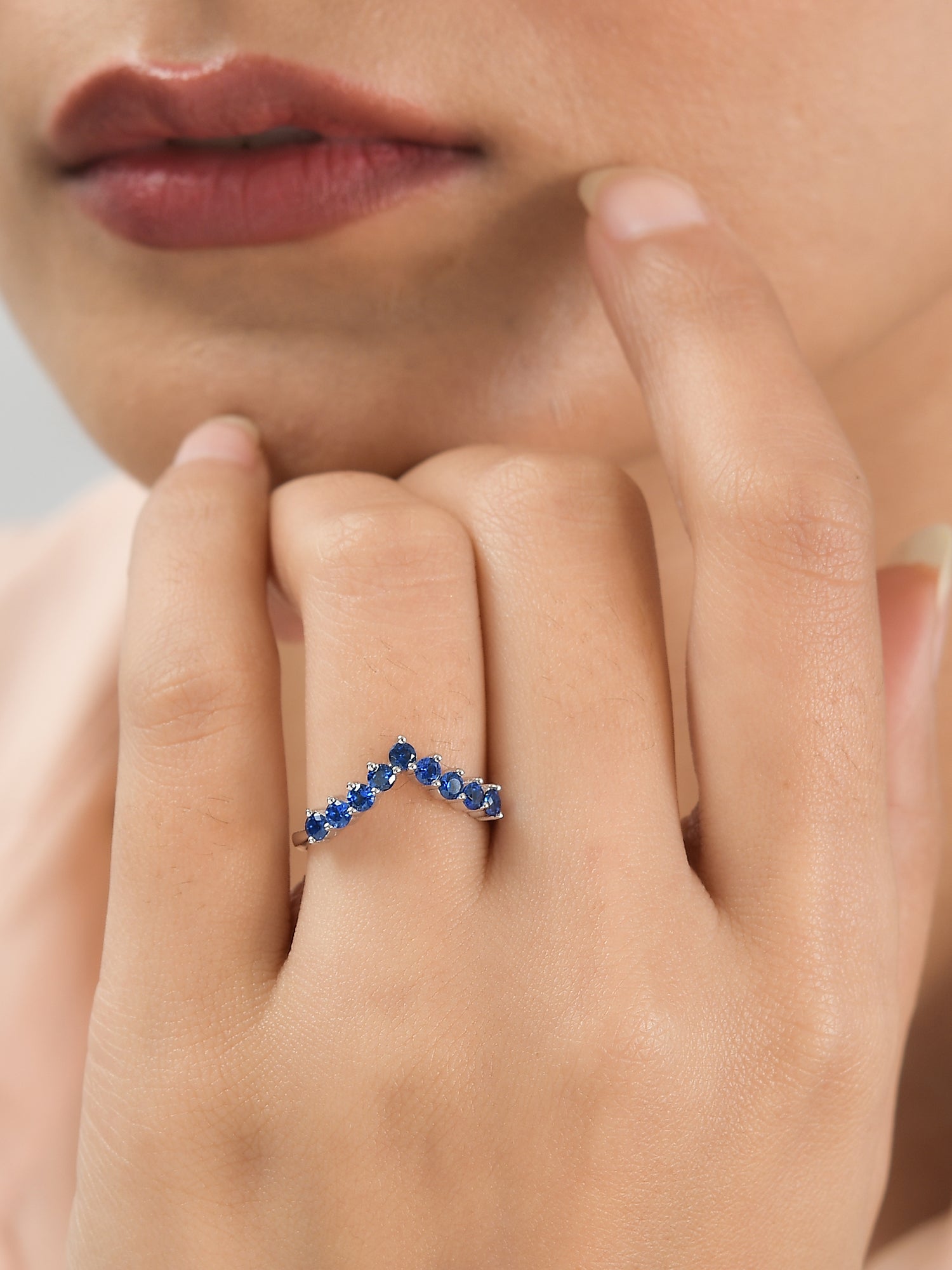Lab Created Blue Sapphire Adjustable Chevron Ring In 925 Silver