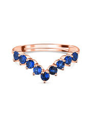 Rose Gold Lab Created Blue Sapphire Adjustable Chevron Ring In 925 Silver