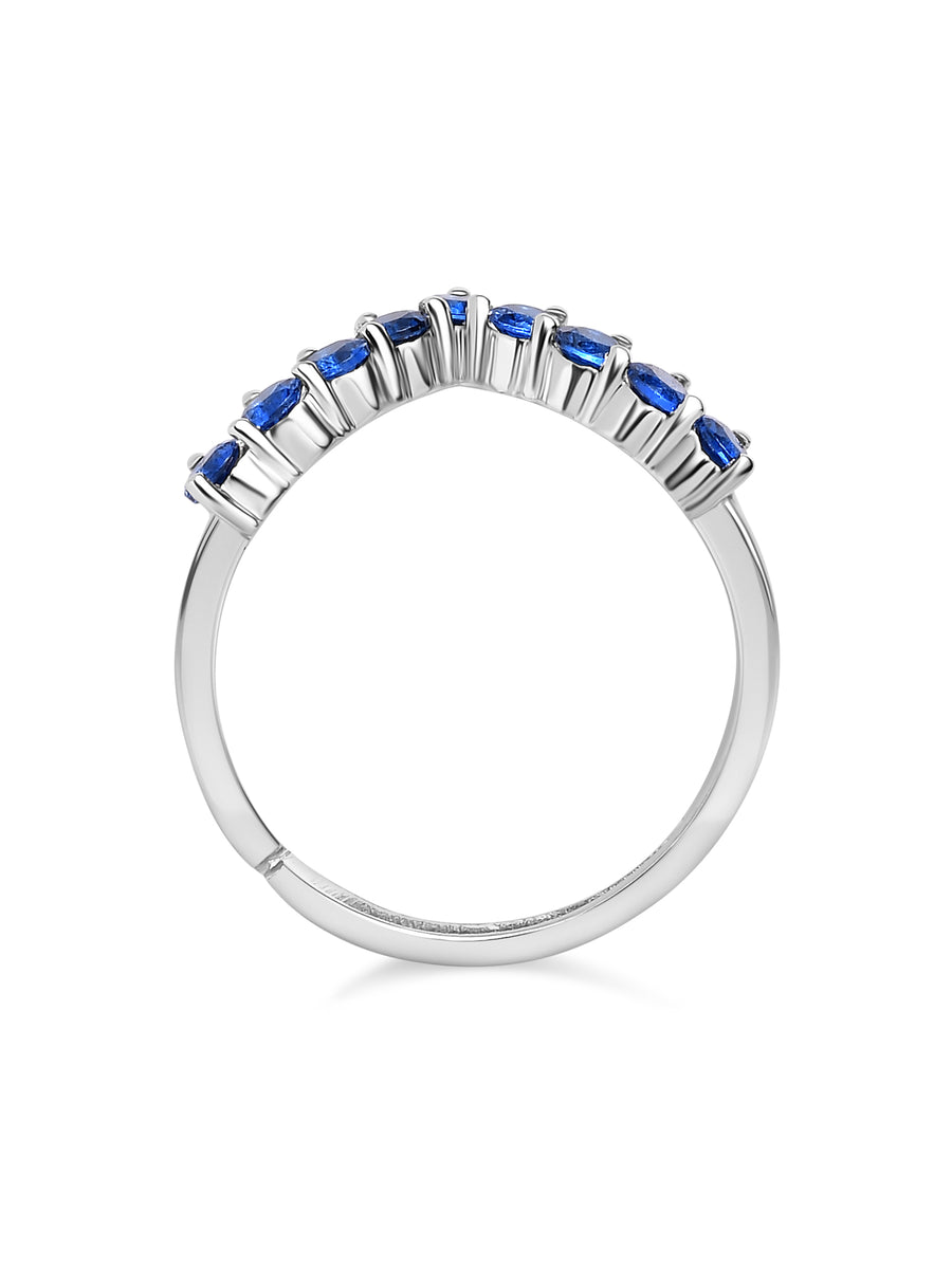 Lab Created Blue Sapphire Adjustable Chevron Ring In 925 Silver