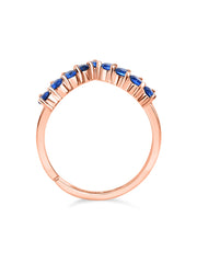 Rose Gold Lab Created Blue Sapphire Adjustable Chevron Ring In 925 Silver