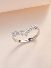 American Diamond Adjustable Chevron Ring In 925 Silver