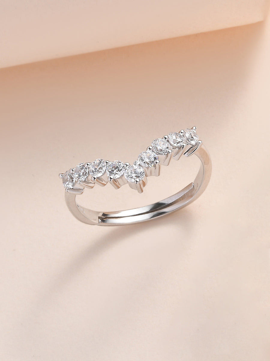 American Diamond Adjustable Chevron Ring In 925 Silver