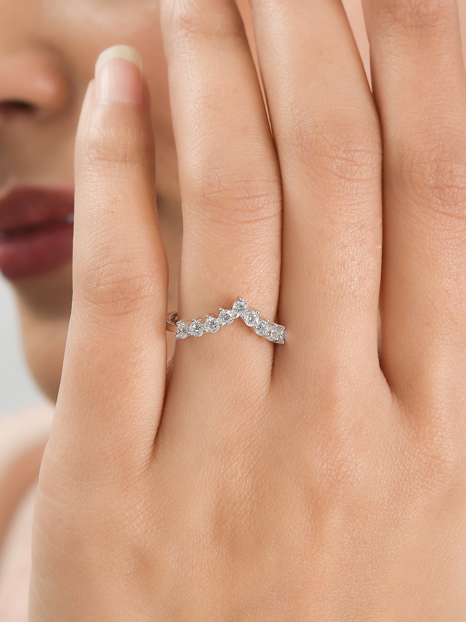 American Diamond Adjustable Chevron Ring In 925 Silver