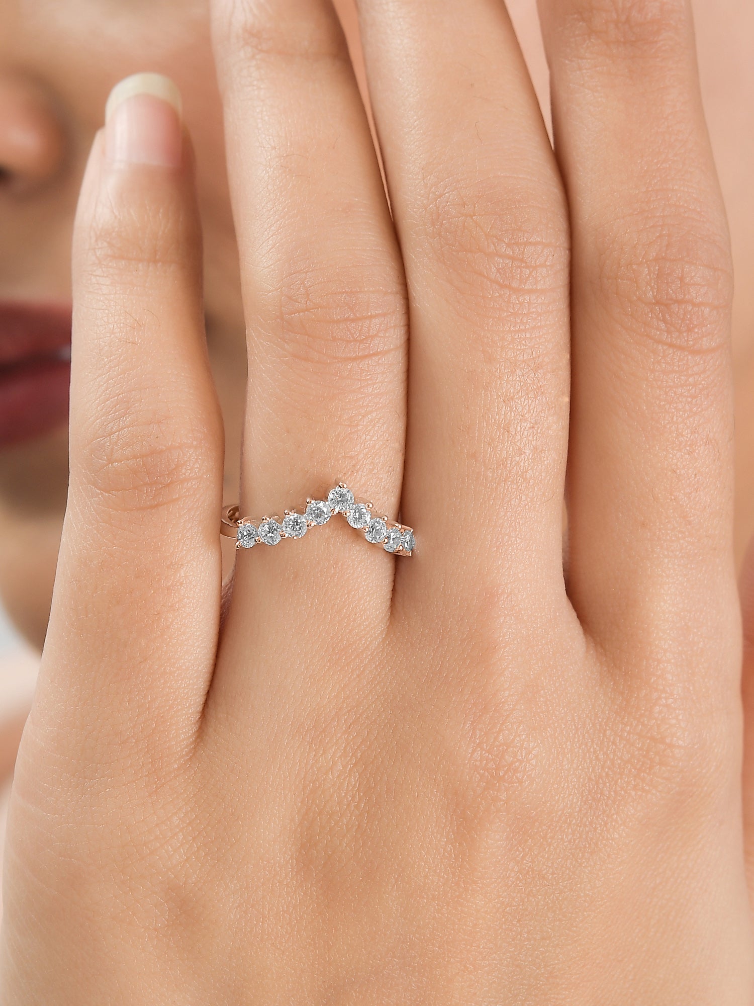 American Diamond Rose Gold Adjustable Chevron Ring For Her