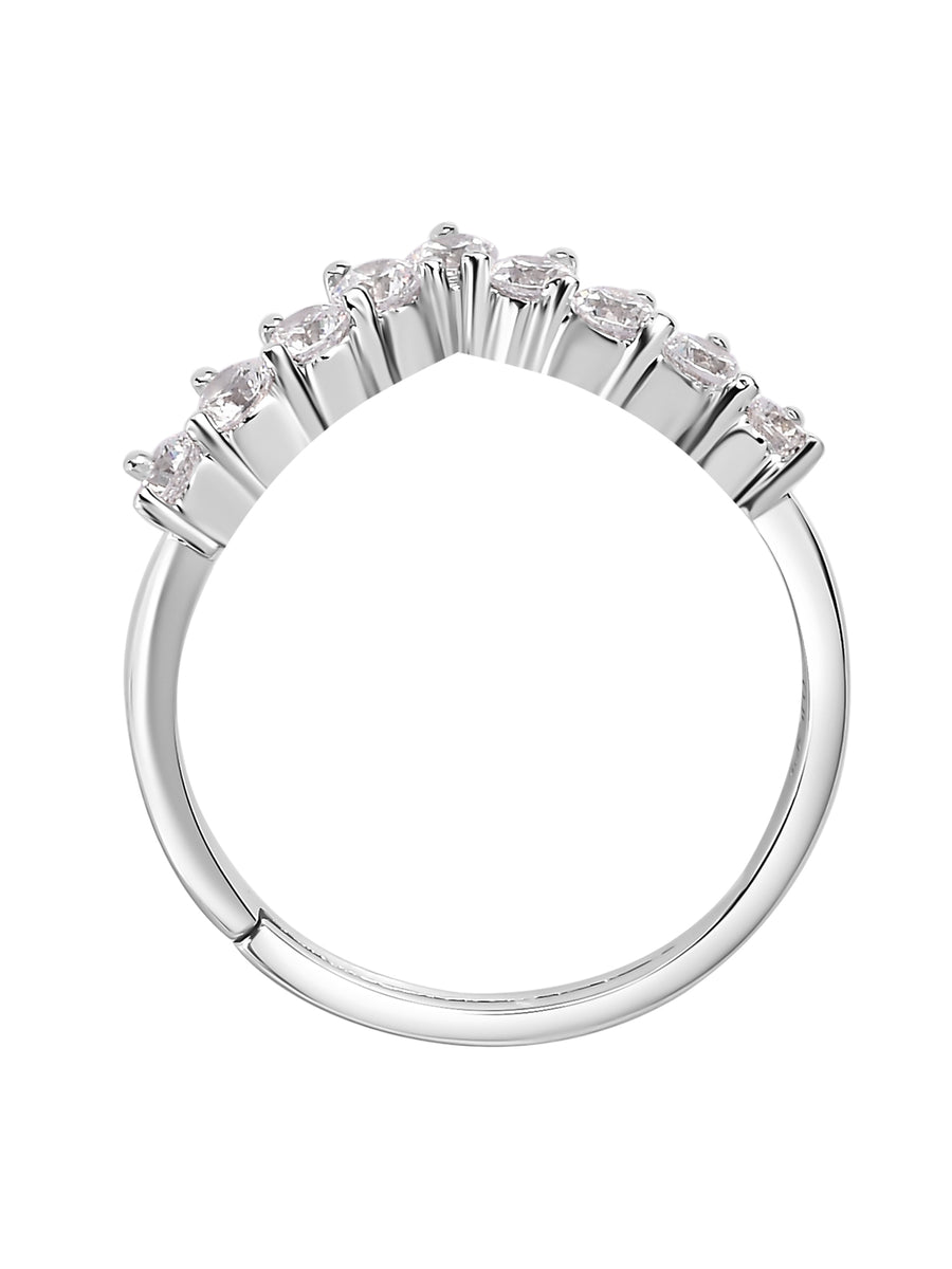 American Diamond Adjustable Chevron Ring In 925 Silver