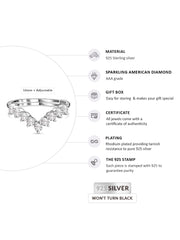 American Diamond Adjustable Chevron Ring In 925 Silver