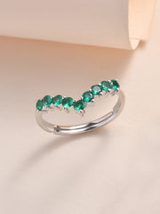 Synthetic Emerald Adjustable Chevron Ring In 925 Silver