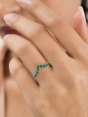 Synthetic Emerald Adjustable Chevron Ring In 925 Silver