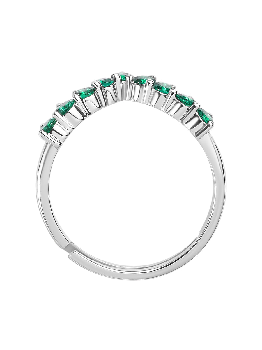 Synthetic Emerald Adjustable Chevron Ring In 925 Silver