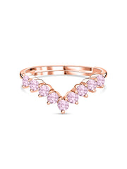 Rose Gold Pink Stone Adjustable Chevron Rings In 925 Silver