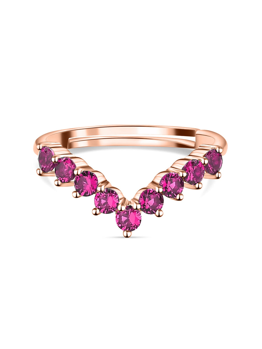 Rose Gold Synthetic Red Ruby Adjustable Chevron Ring For Her