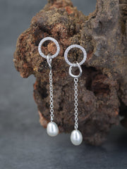 SILVER DANGLE EARRINGS WITH PEARL DROPS