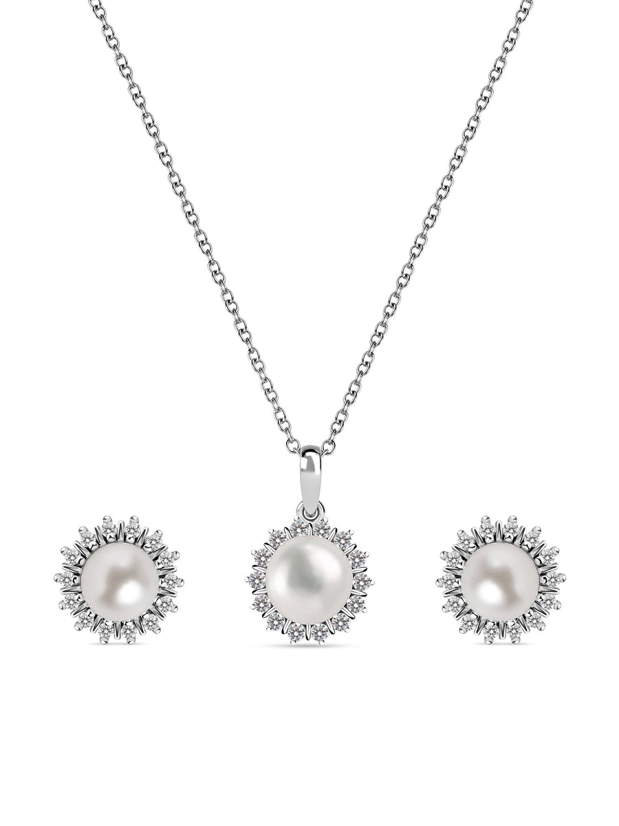 Ornate Jewels Pure Pearl Necklace With Studs Earrings Set