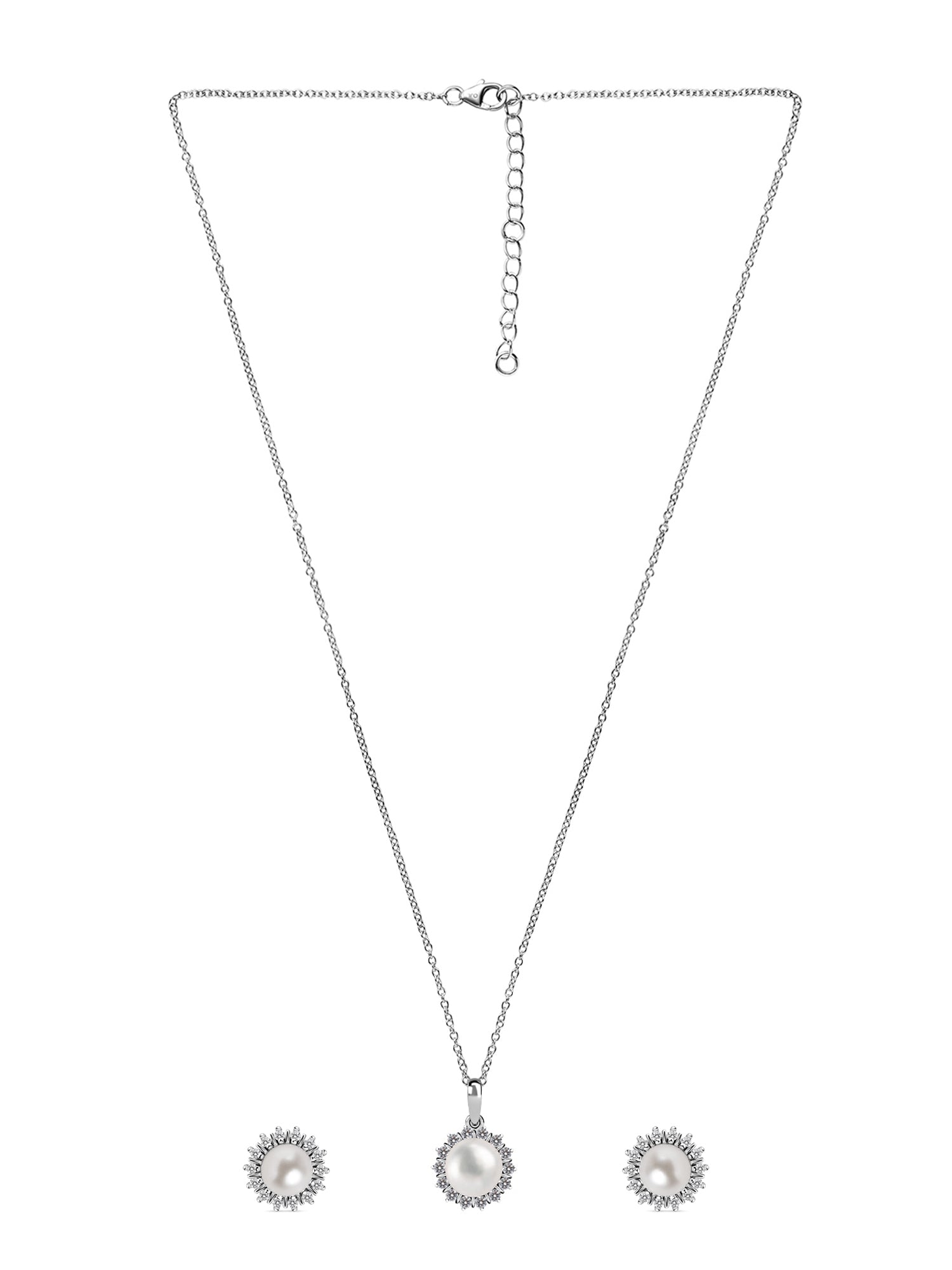 Ornate Jewels Pure Pearl Necklace With Studs Earrings Set