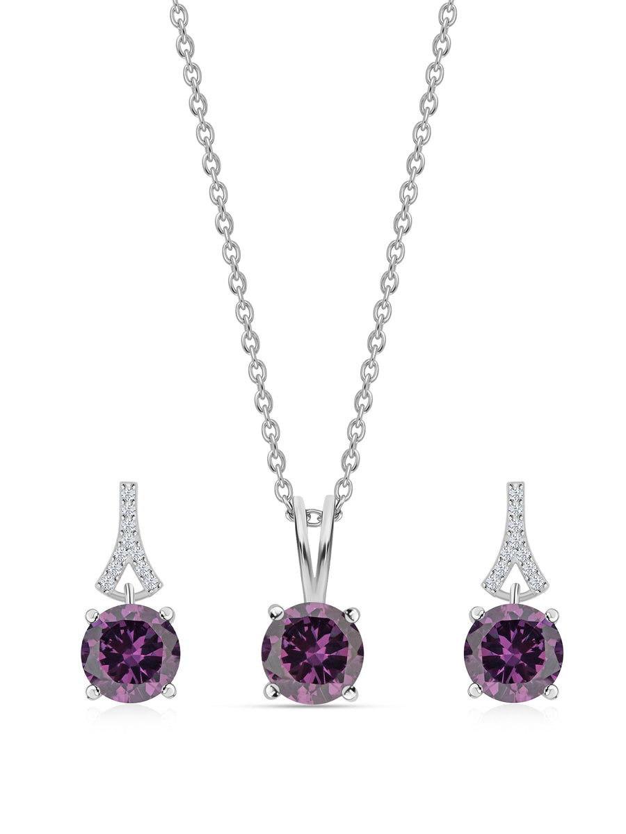Amethyst Solitaire Set For Women