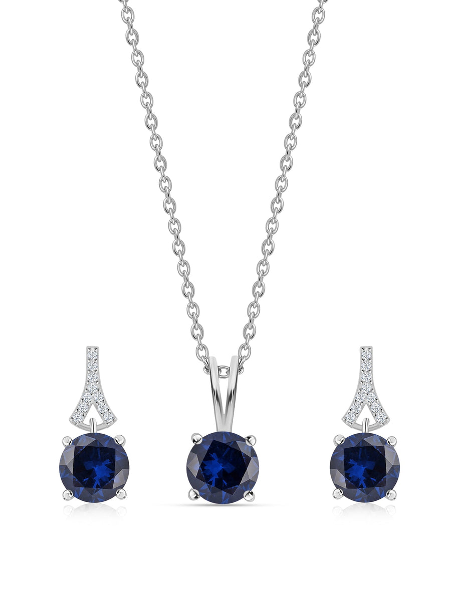 Blue Sapphire Solitaire Set For Women
