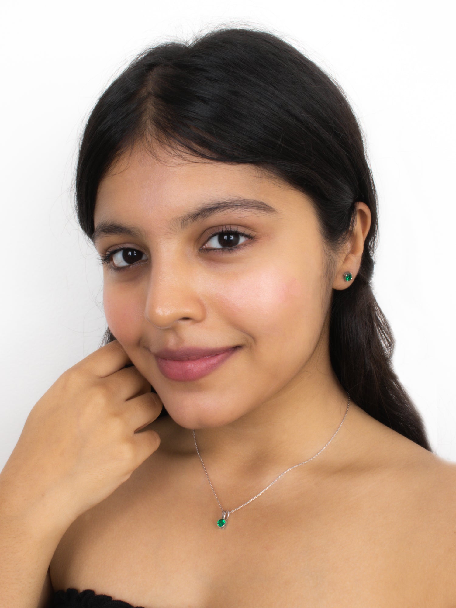 ORNATE JEWELS EMERALD SOLITAIRE NECKLACE WITH EARRINGS-1