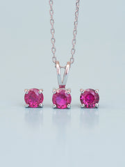 Ornate Jewels Ruby Solitaire Necklace With Earrings