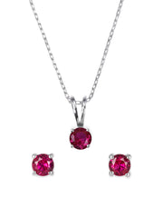 Ornate Jewels Ruby Solitaire Necklace With Earrings